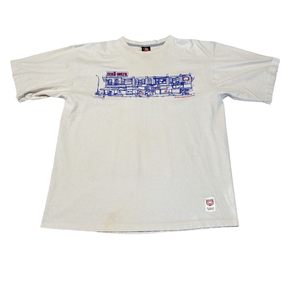Vintage Ecko Unltd Men's Headquarters Graphic T Shirt Beige‎ Size Large 23x29